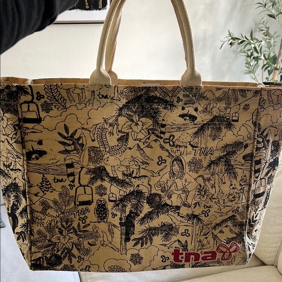 TNA Handbags - TNA Graphic Tote Bag - Tan and Black